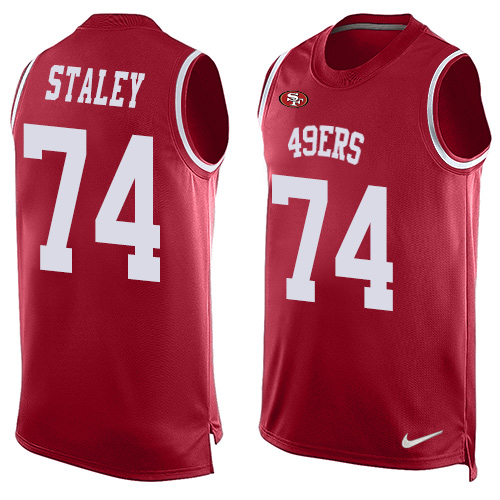 Men's Limited Joe Staley Nike Jersey Red - #74 Player Name & Number Tank Top NFL San Francisco 49ers